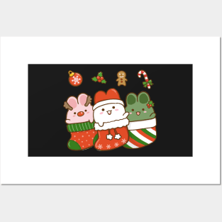 Bunny Christmas Stocking Green Posters and Art